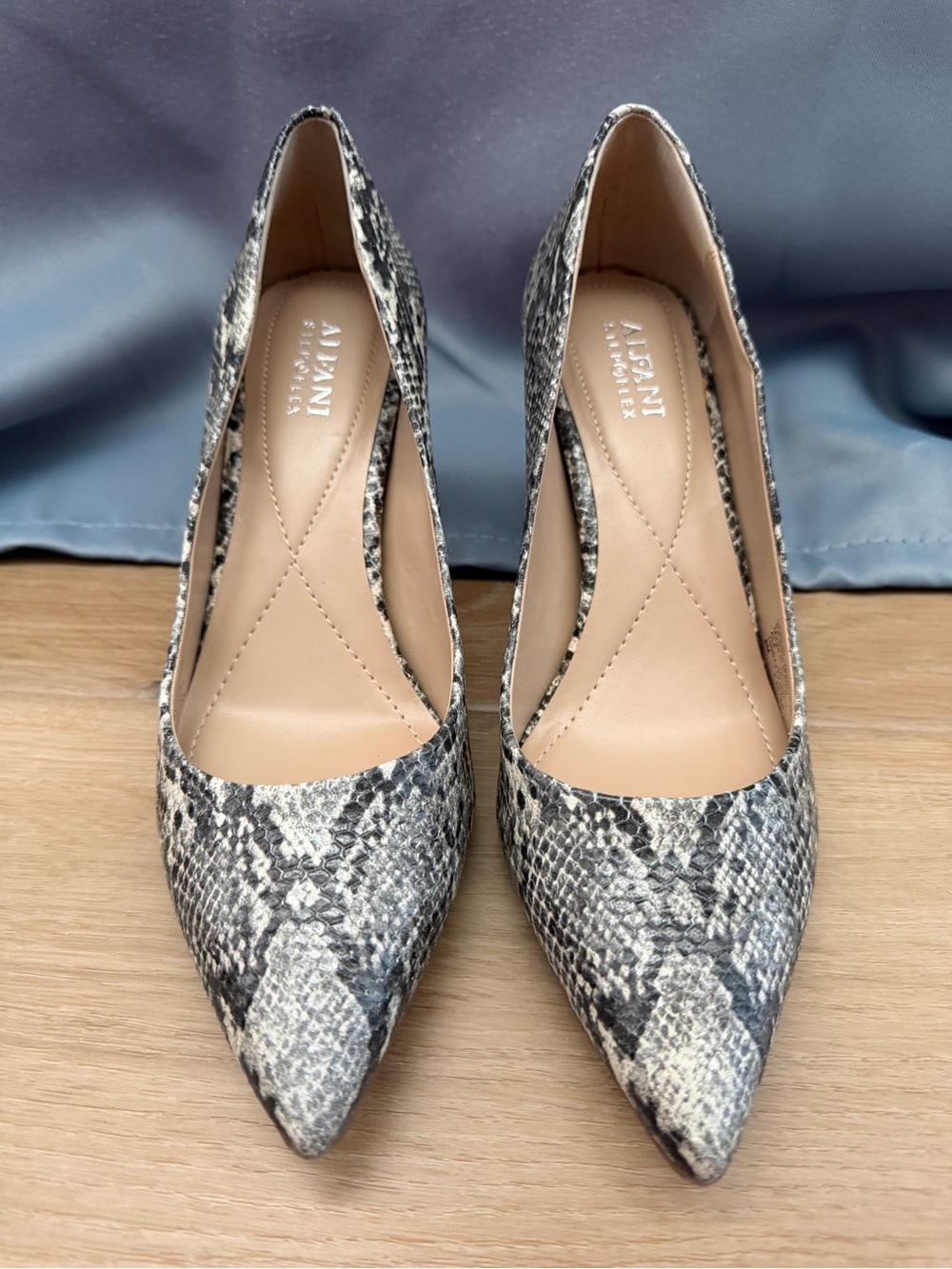 Alfani Snake-Print Block Heels with Silver Accents